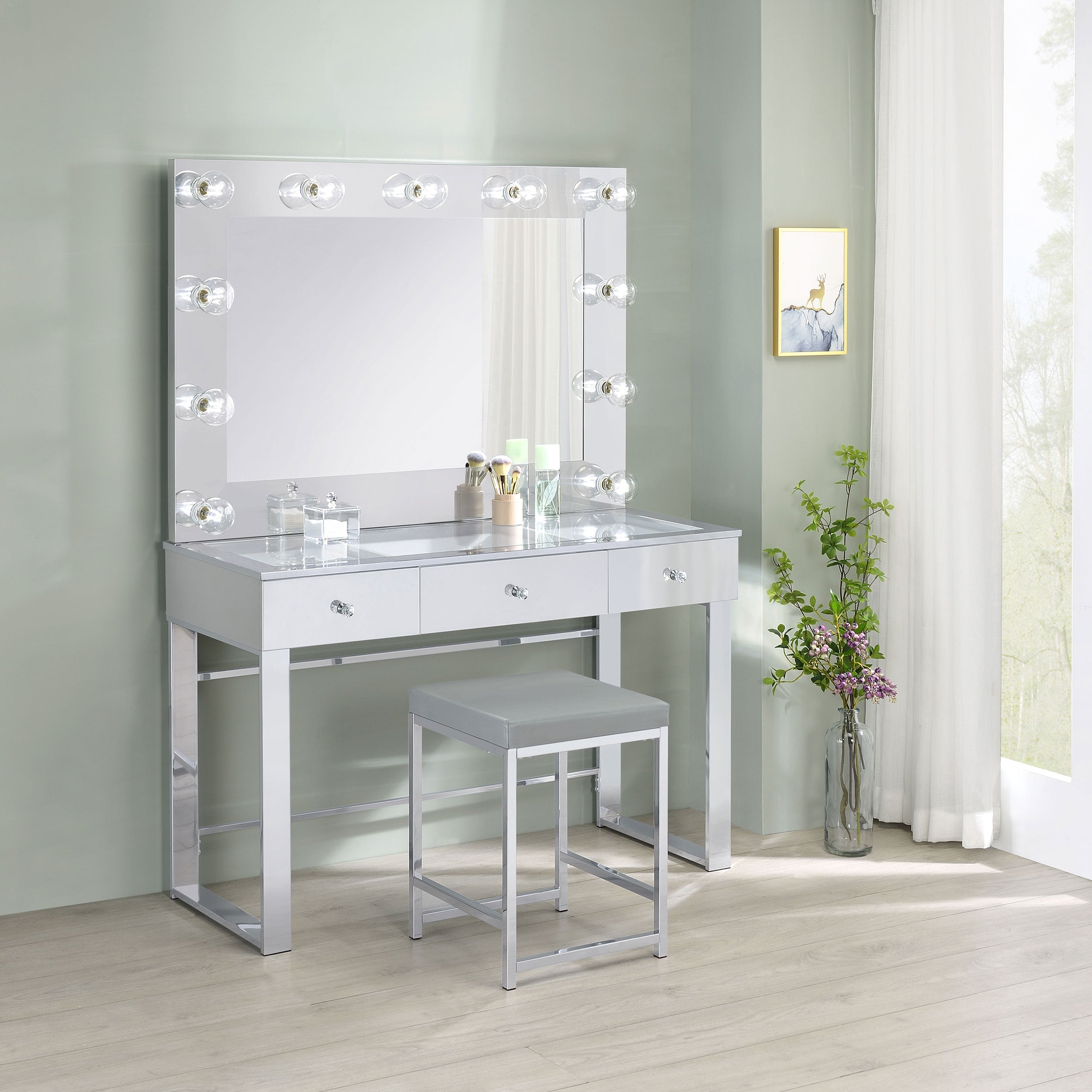 Umbridge 3-drawer Vanity Set with Lighting Chrome and White — view 7