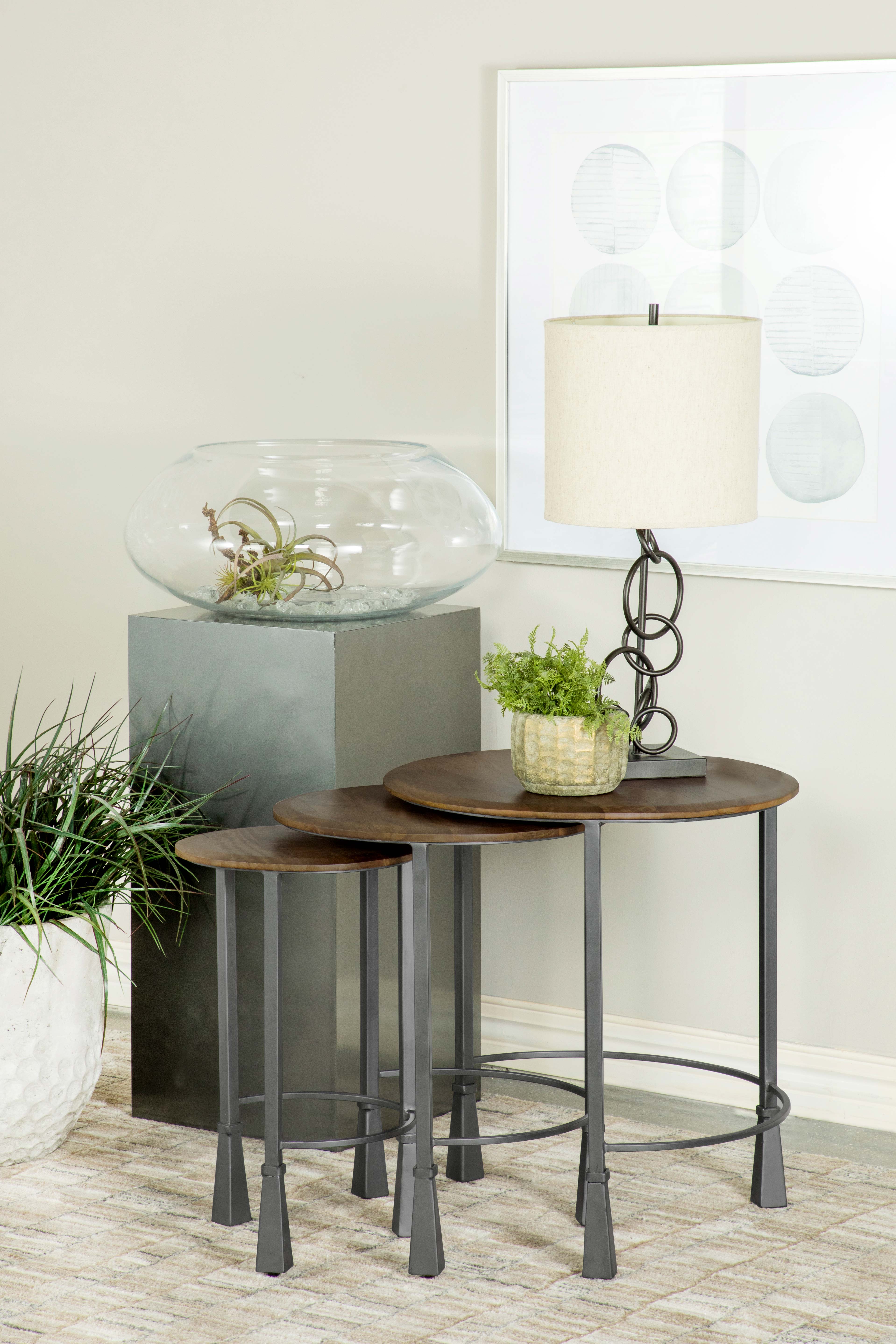 Deja 3-piece Round Nesting Table Set Natural and Gunmetal — view 2