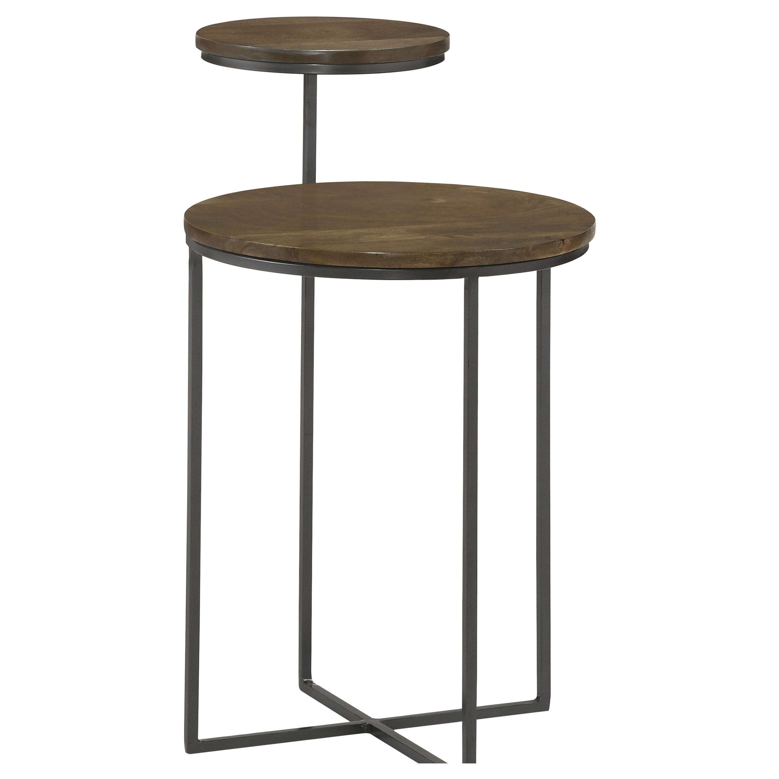 Yael Round Mango Wood Accent Side Table Natural and Gunmetal — view 1