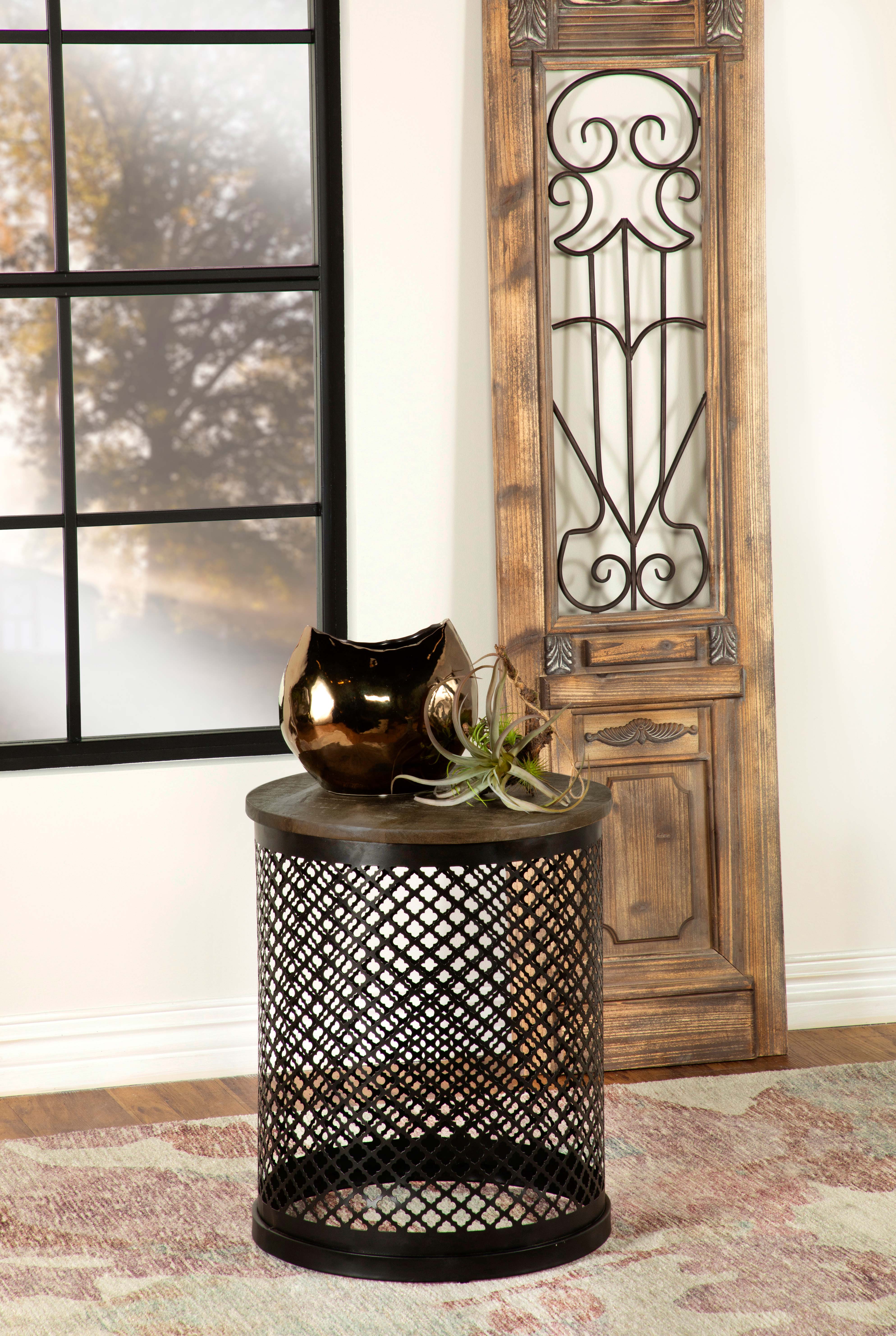 Aurora Round Drum Base Accent Side Table Natural and Black — view 2