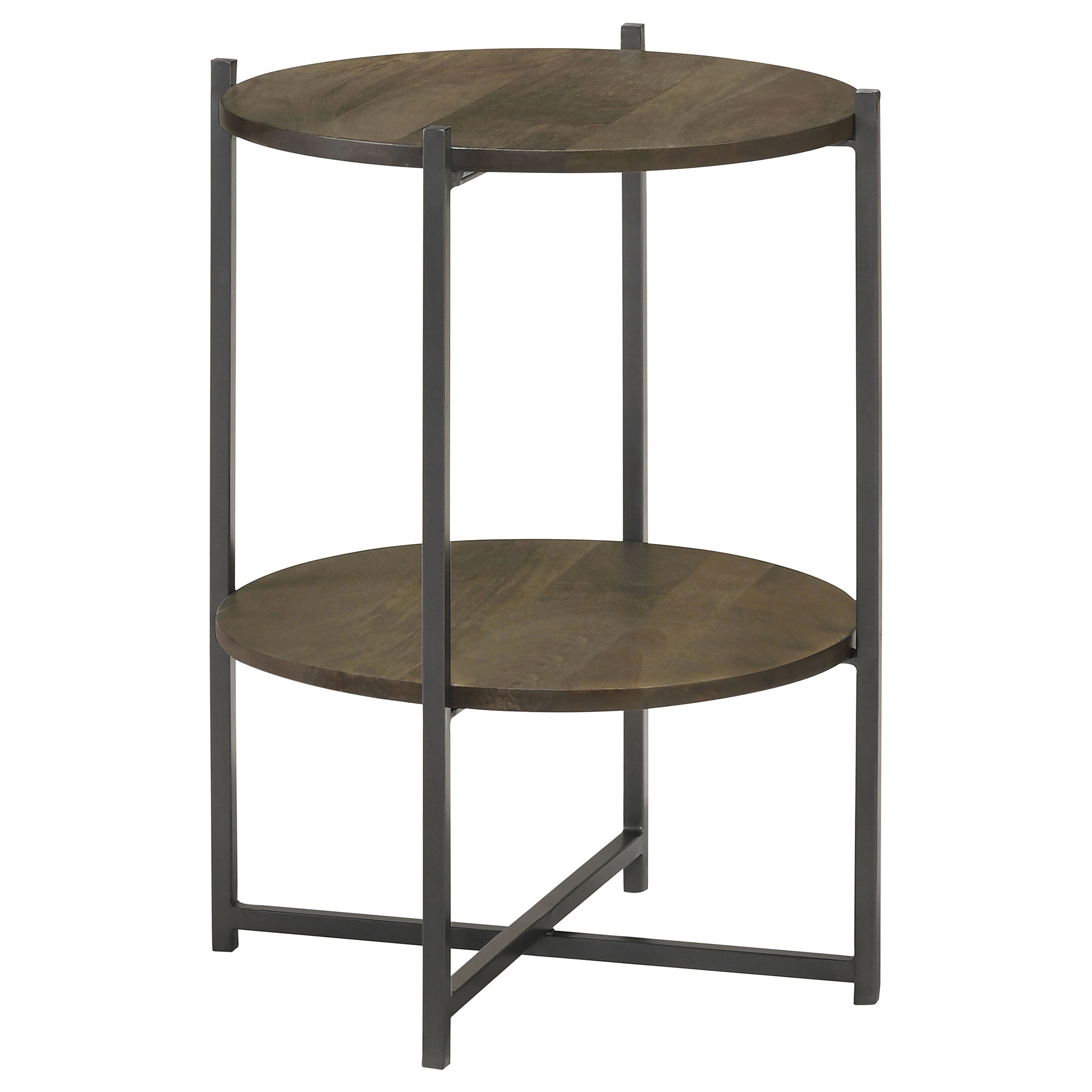 Axel Round Accent Table with Open Shelf Natural and Gunmetal — view 1