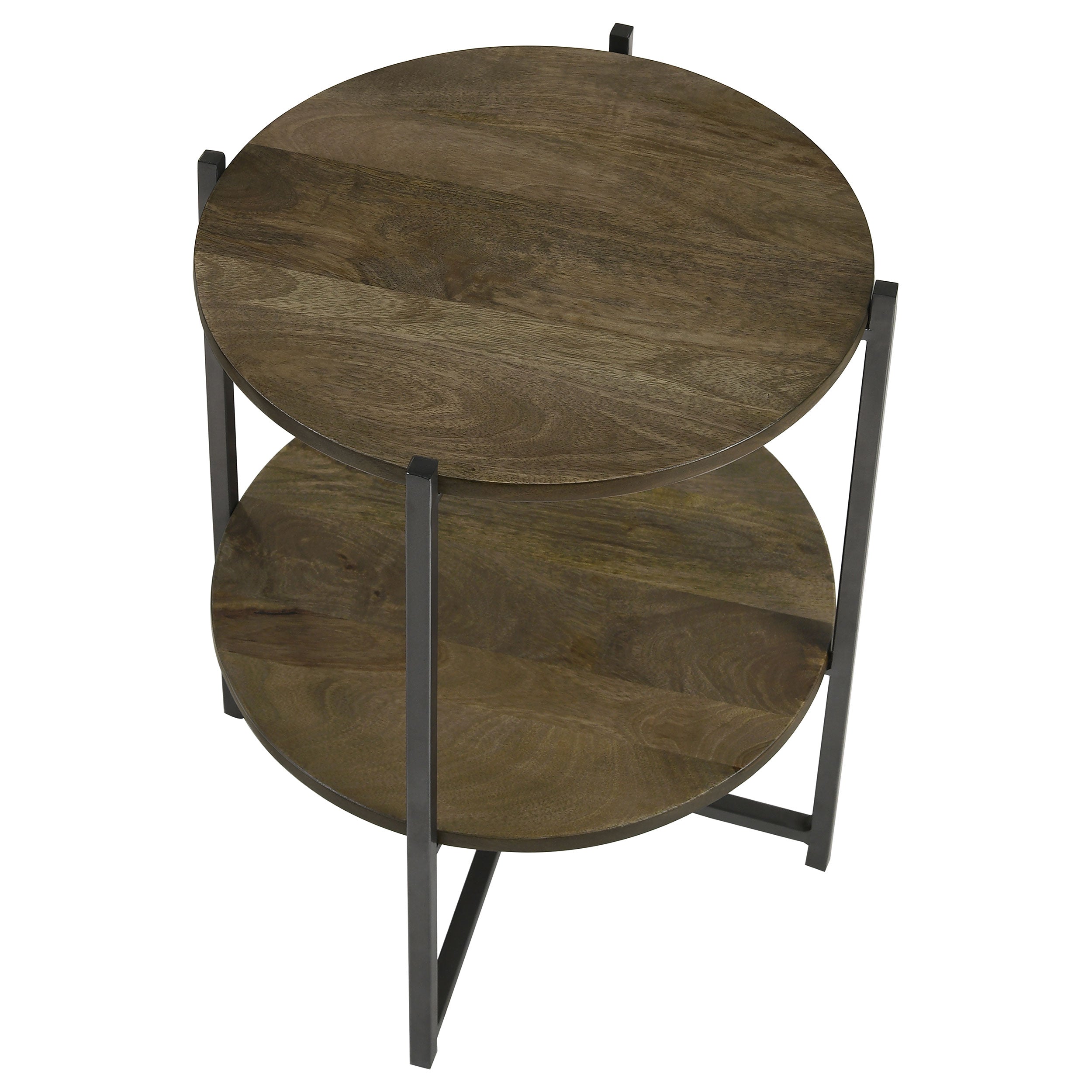 Axel Round Accent Table with Open Shelf Natural and Gunmetal — view 3