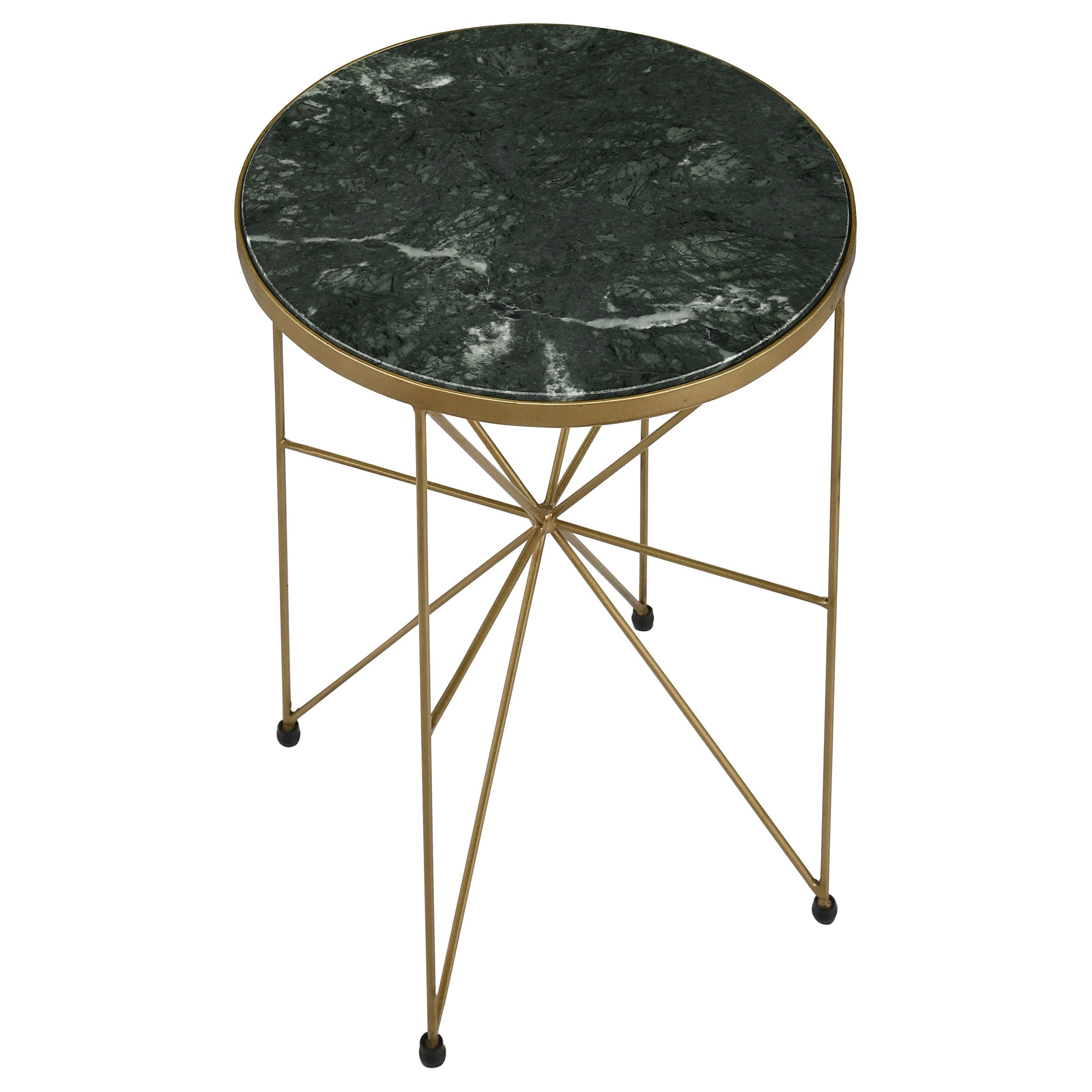 Eliska Round Green Marble Top Accent Side Table Antique Gold — view 3