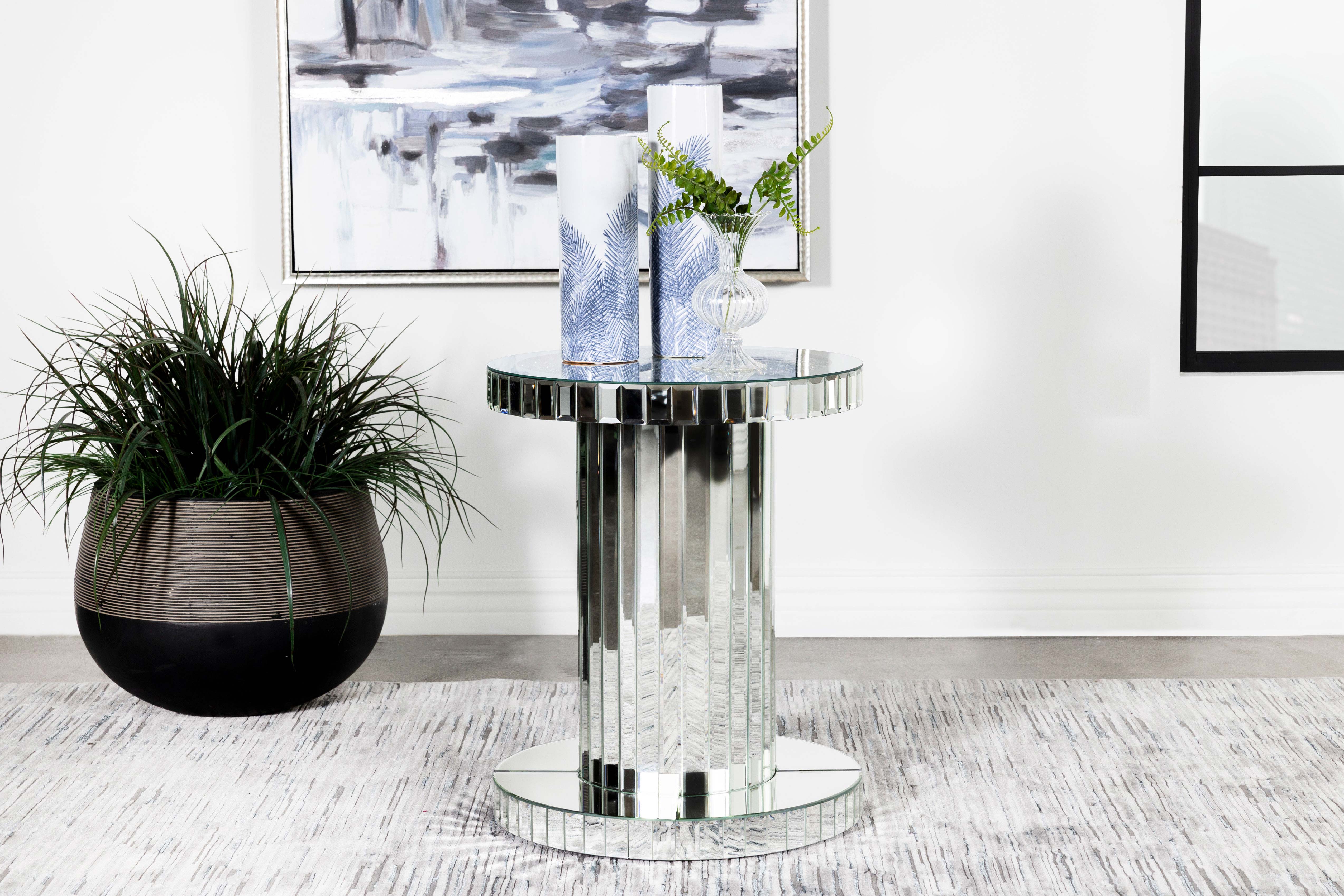 Dorielle Round Mirrored Acrylic Crystal Side Table Silver — view 2