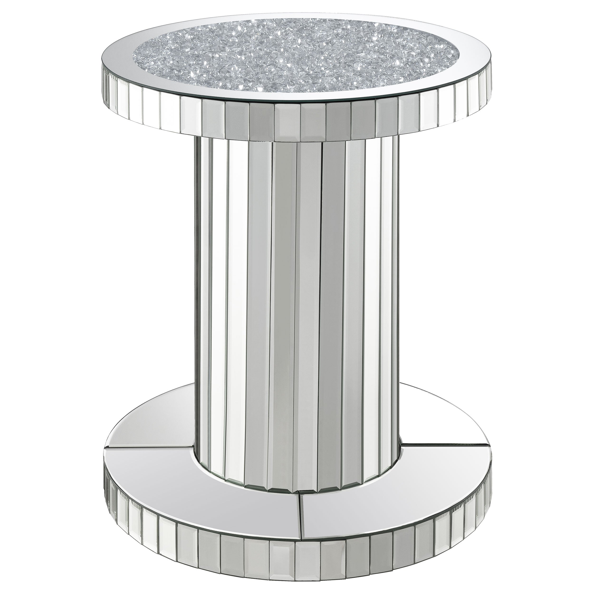 Dorielle Round Mirrored Acrylic Crystal Side Table Silver — view 1