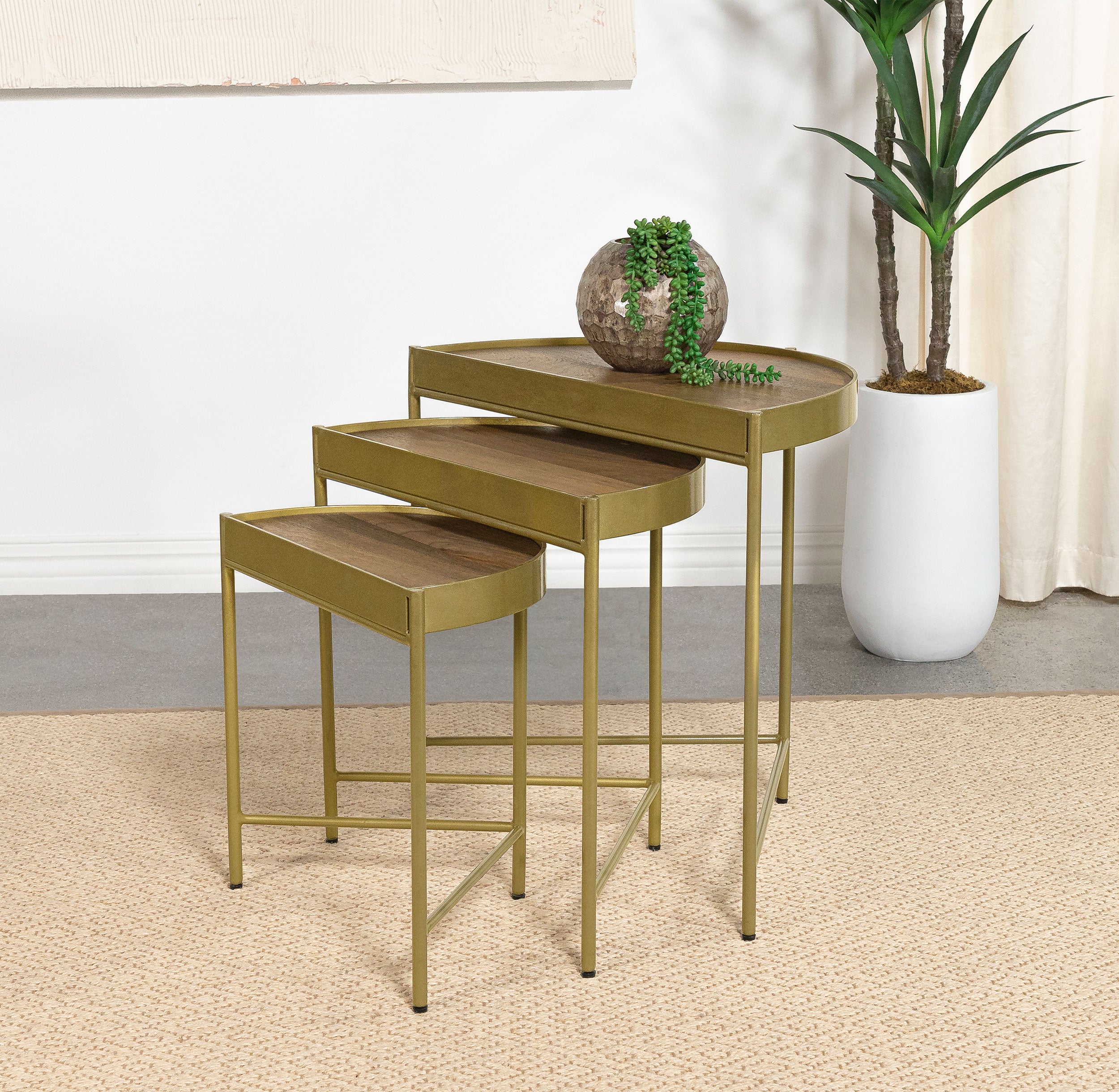 Tristen 3-Piece Demilune Nesting Table Brown and Gold — view 2