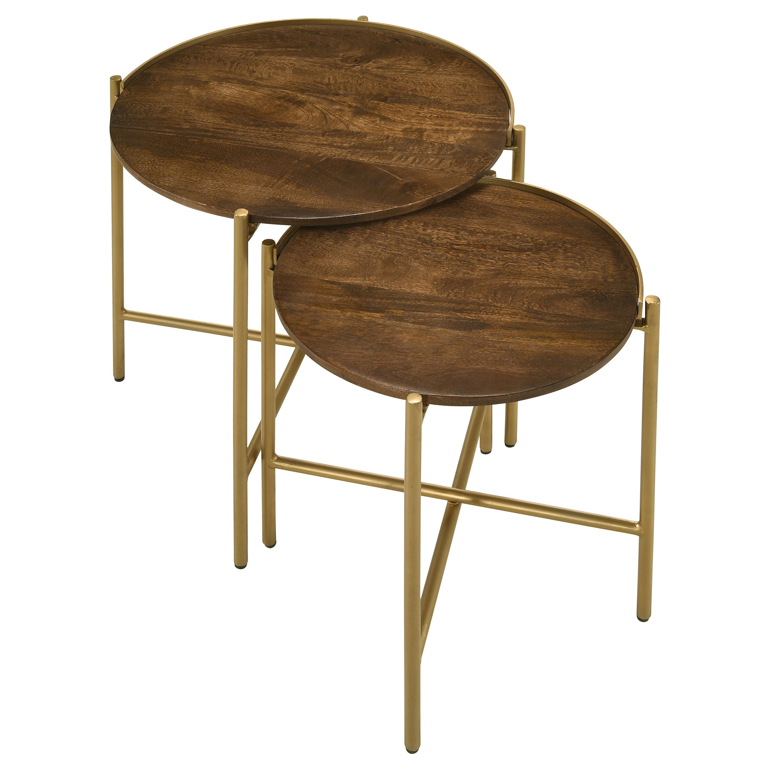 Malka 2-piece Round Wood Nesting Table Dark Brown and Gold — view 3
