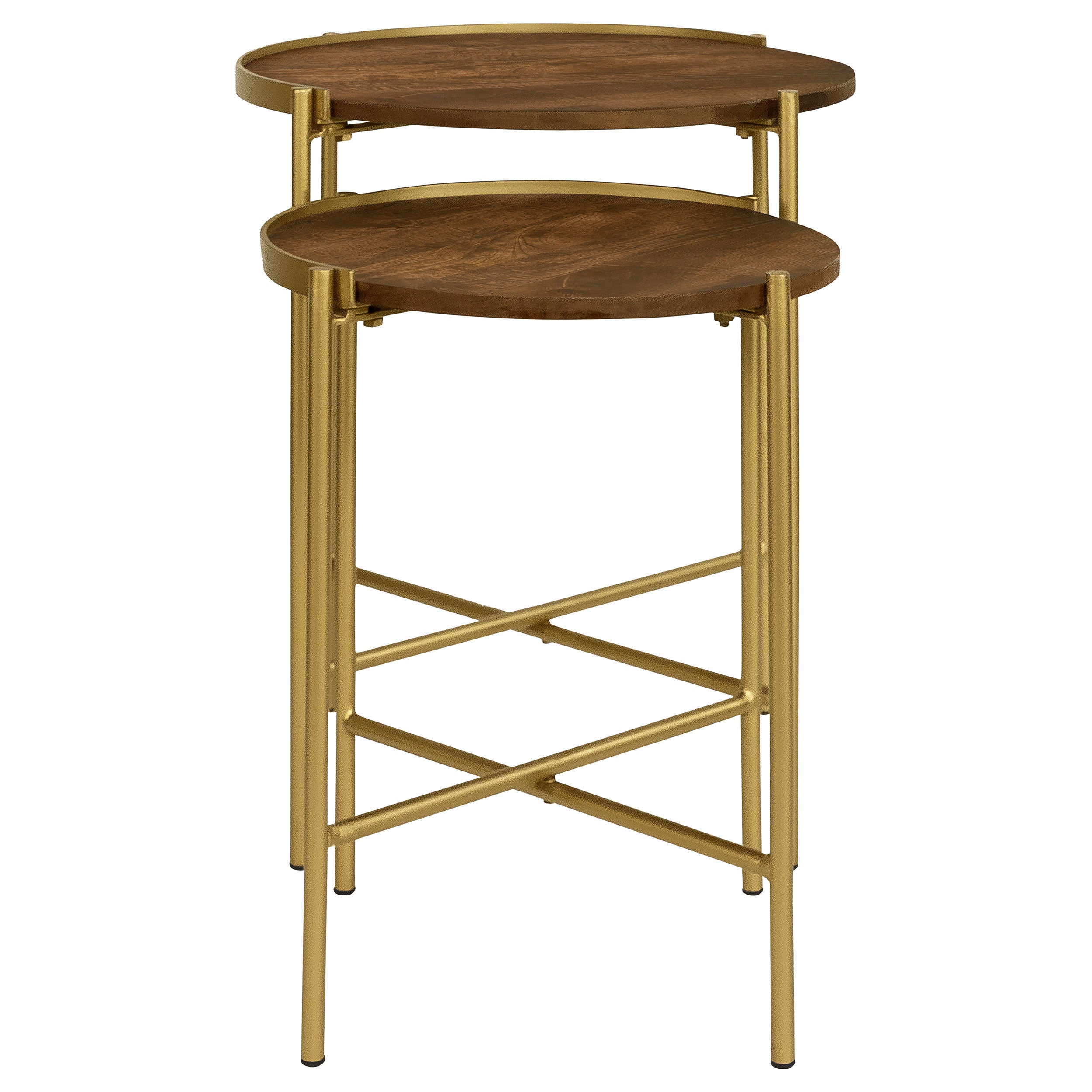 Malka 2-piece Round Wood Nesting Table Dark Brown and Gold — view 5