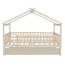 Full Size Wooden House Bed with Twin Size Trundle, Natural