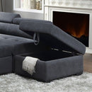 Haris - Fabric Sleeper Sofa Sectional With Adjustable Headrest And Storage Ottoman - Dark Gray