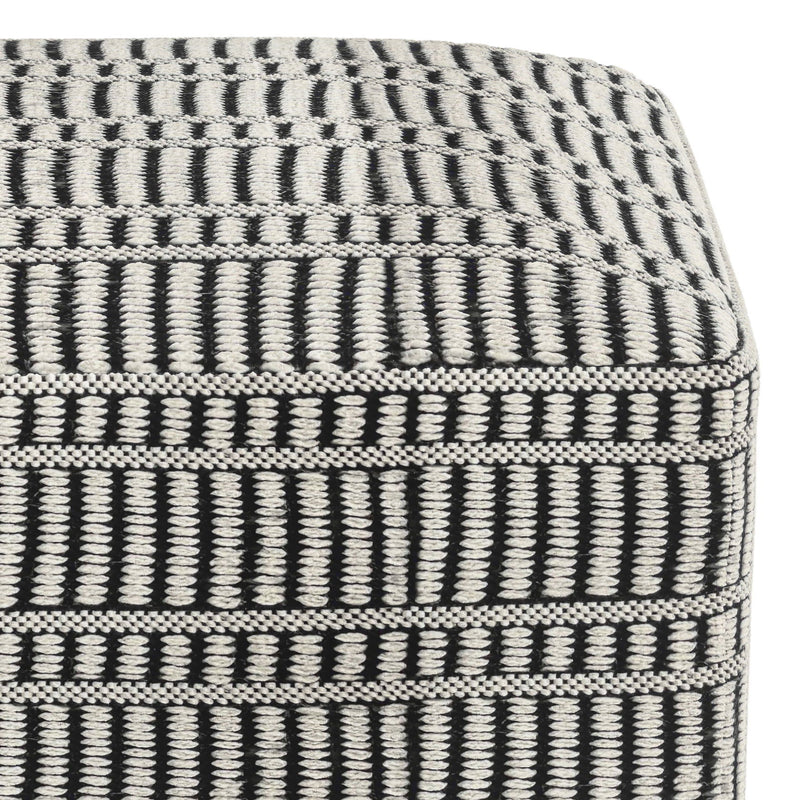 Safford - Square Woven Outdoor / Indoor Pouf - Black / White