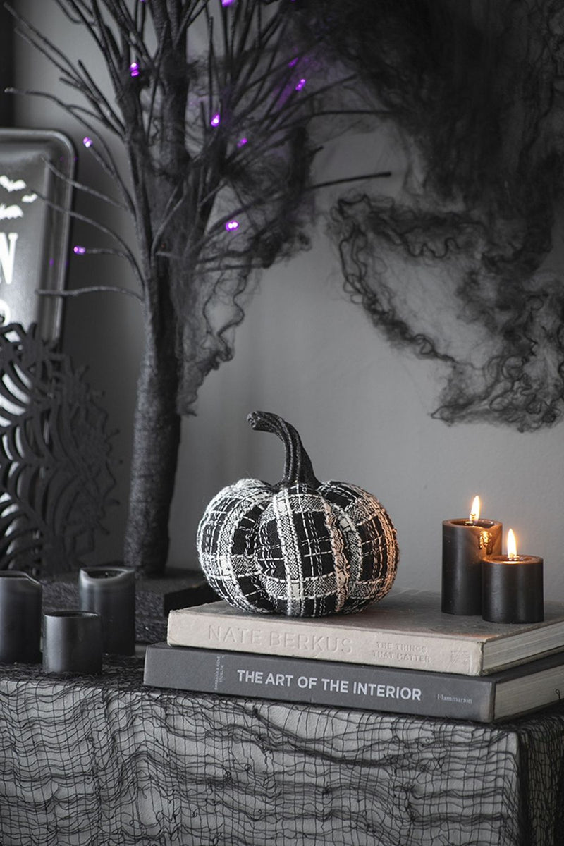 Light Plaid Pumpkin, For Holiday Halloween Decor - Black / White