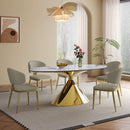 Modern Luxury Marble Dining Table Set Oval Kitchen Table With Stainless Steel Base - Gold / White Print