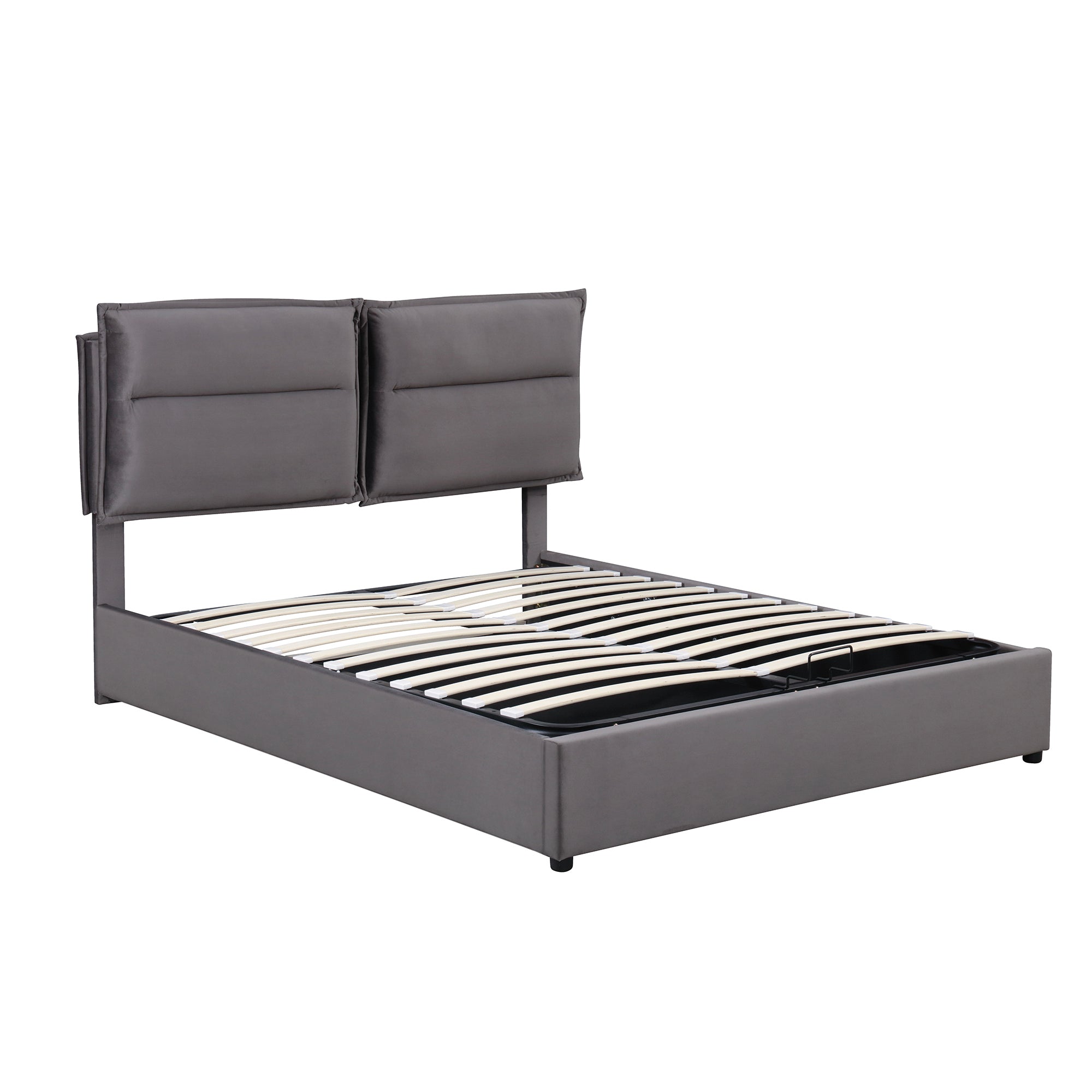 Upholstered Platform bed with a Hydraulic Storage System, Full size, Gray - Atlantic Fine Furniture Melbourne FL