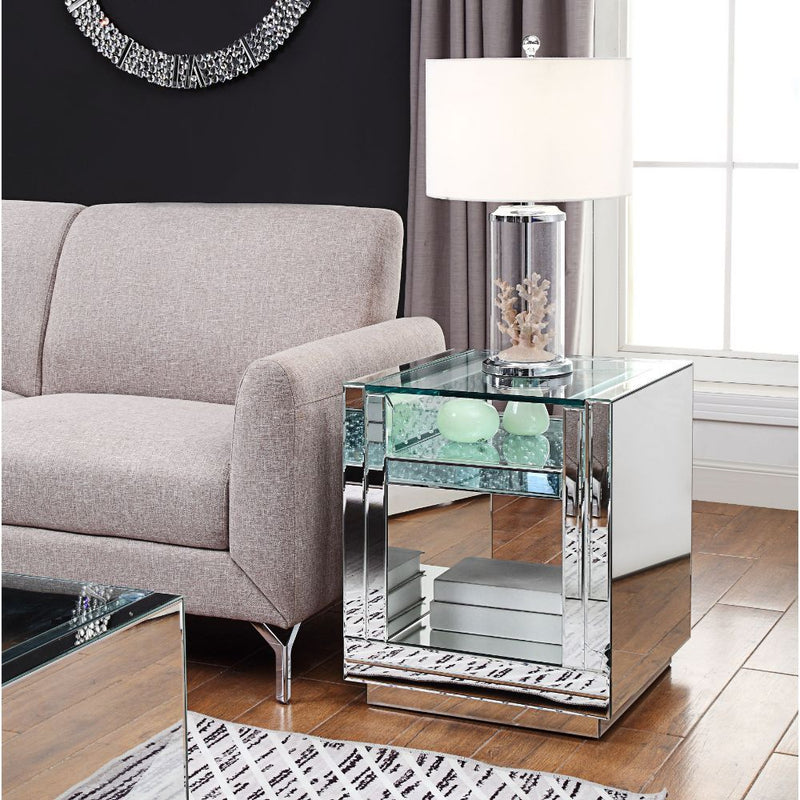 Nysa - End Table - Mirrored & Faux Crystals - 24" - Atlantic Fine Furniture Inc