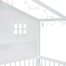 House Bed With Shelves, Window And Sparkling Light Strip On The Roof