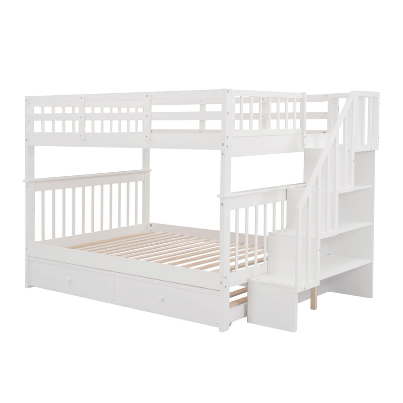 Stairway Bunk Bed With Twin Size Trundle, Storage And Guard Rail For Bedroom, Dorm