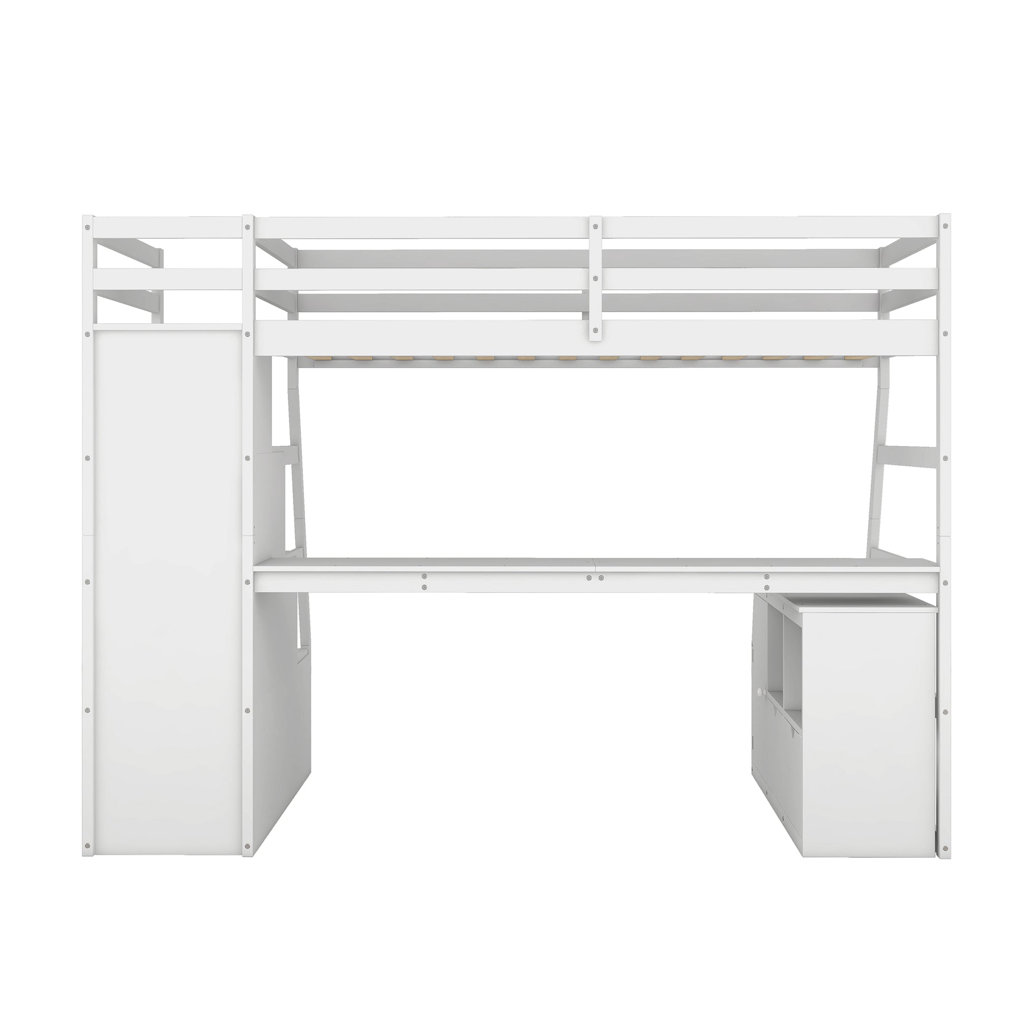 Twin Size Loft Bed with 7 Drawers 2 Shelves and Desk - White - Atlantic Fine Furniture Melbourne FL