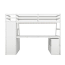 Twin Size Loft Bed with 7 Drawers 2 Shelves and Desk - White