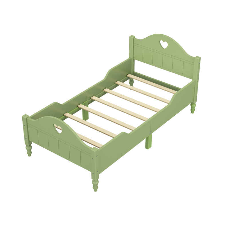 Girl's Love Princess Bed Macaron Twin Size Toddler Bed with Side Safety Rails and Headboard and Footboard, Oliver Green