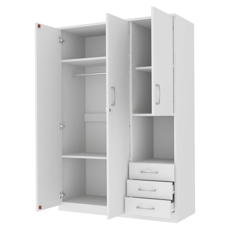 2 Doors Wooden Wardrobe Storage For Bedroom, With Shelves And 3 Drawers