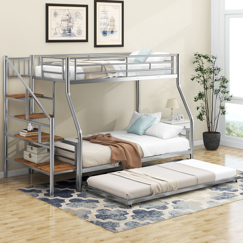 Metal Bunk Bed With Trundle And Storage Staircase