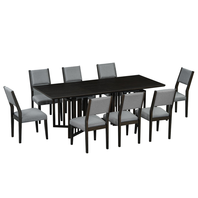 Topmax - 9 Piece Farmhouse Extendable Dining Table Set With 2 Removable Leaves And 8 Upholstered Dining Chairs