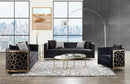 Fergal - Sofa With 4 Pillows - Black Velvet & Gold
