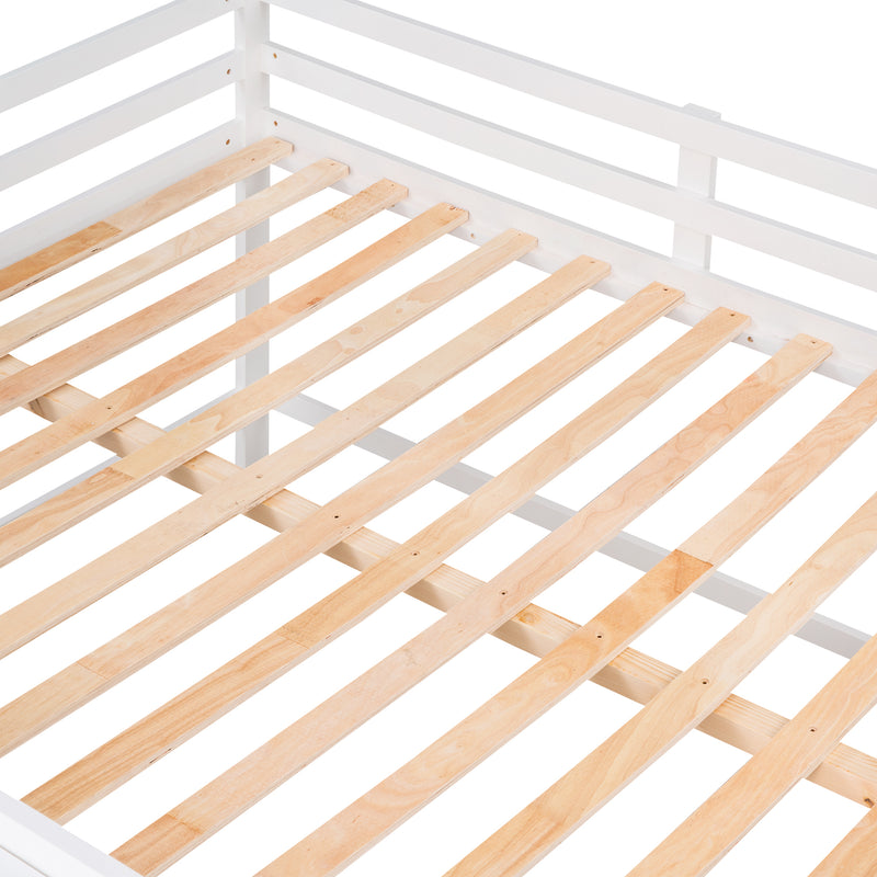 Full Size Low Loft Bed with Rolling Portable Desk, Drawers and Shelves, White(Old SKU: GX000711AAK)