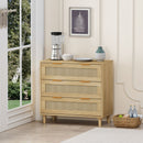 3 Drawer Storage Cabinet With Rattan Drawers For Bedroom, Living Room - Oak