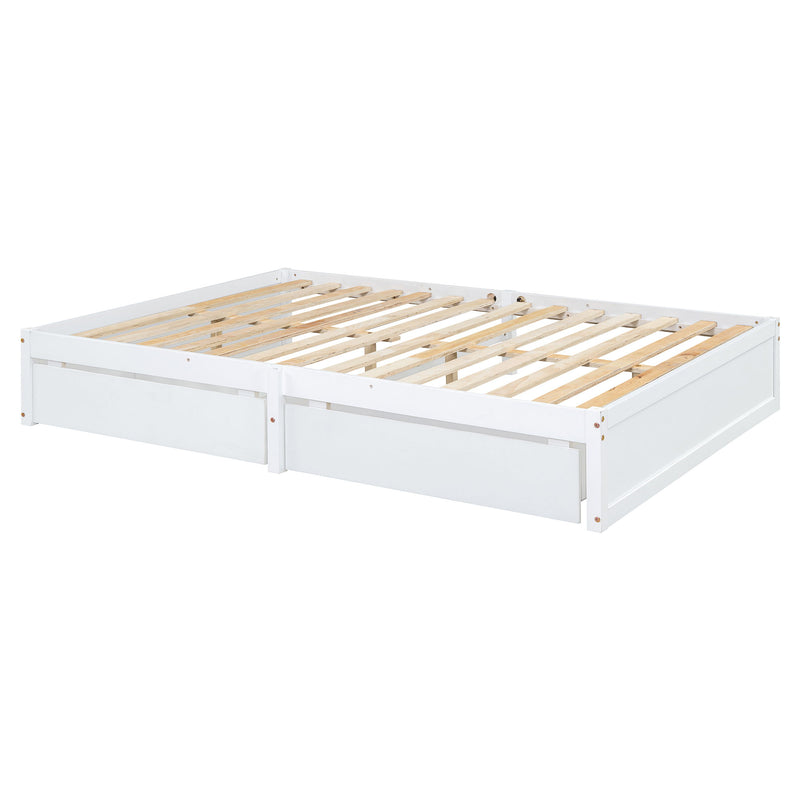 Daybed With Fence Guardrails And 2 Drawers, Split Into Independent Floor Bed & Daybed