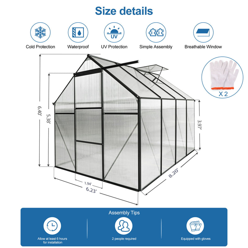 Polycarbonate Greenhouse Raised Base And Anchor Aluminum Heavy Duty Walk-In Greenhouses For Outdoor Backyard In All Season