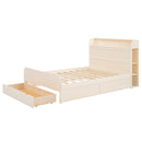 Full Size Platform Bed with Storage Headboard and a Big Drawer, Cream