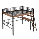 Metal Full Size Loft Bed with Built-in Desk, Storage Shelf and Ladder, Black