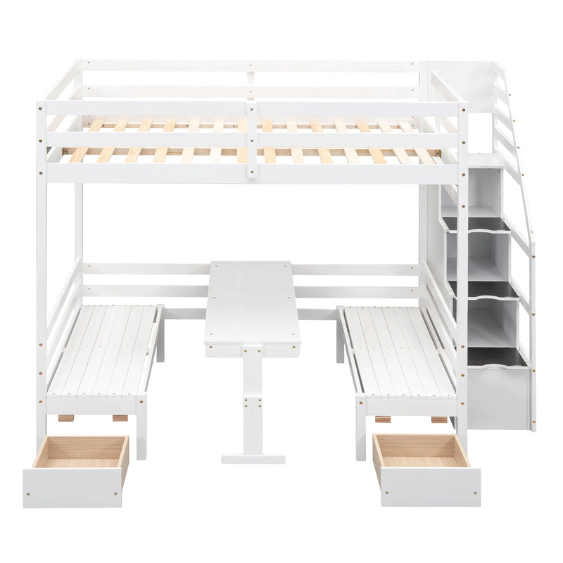 Bunk With Staircase, The Down Bed Can Be Convertible To Seats And Table Set