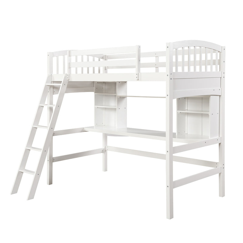 Twin size Loft Bed with Storage Shelves, Desk and Ladder, White(OLD SKU :LP000140KAA)