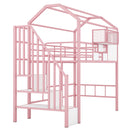 Metal Loft Bed With Roof Design And Storage Box With Guardrails And Integrated Ladder