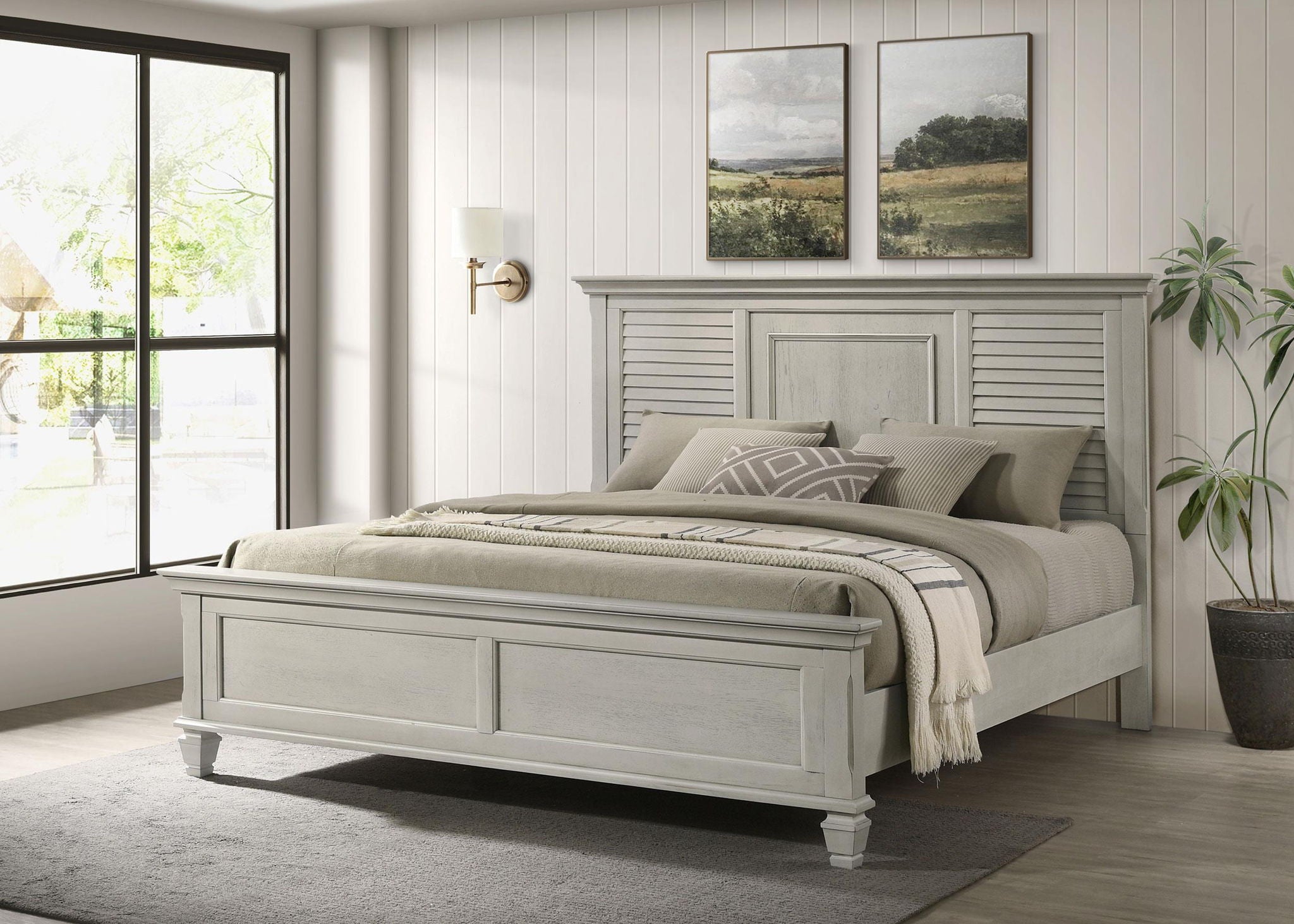 Franco Wood Eastern King Panel Bed Distressed White