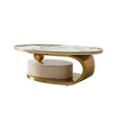 Modern Coffee Table Thick Sintered Stone Top With 2 Drawers Matt Stainless Steel Base - Gold
