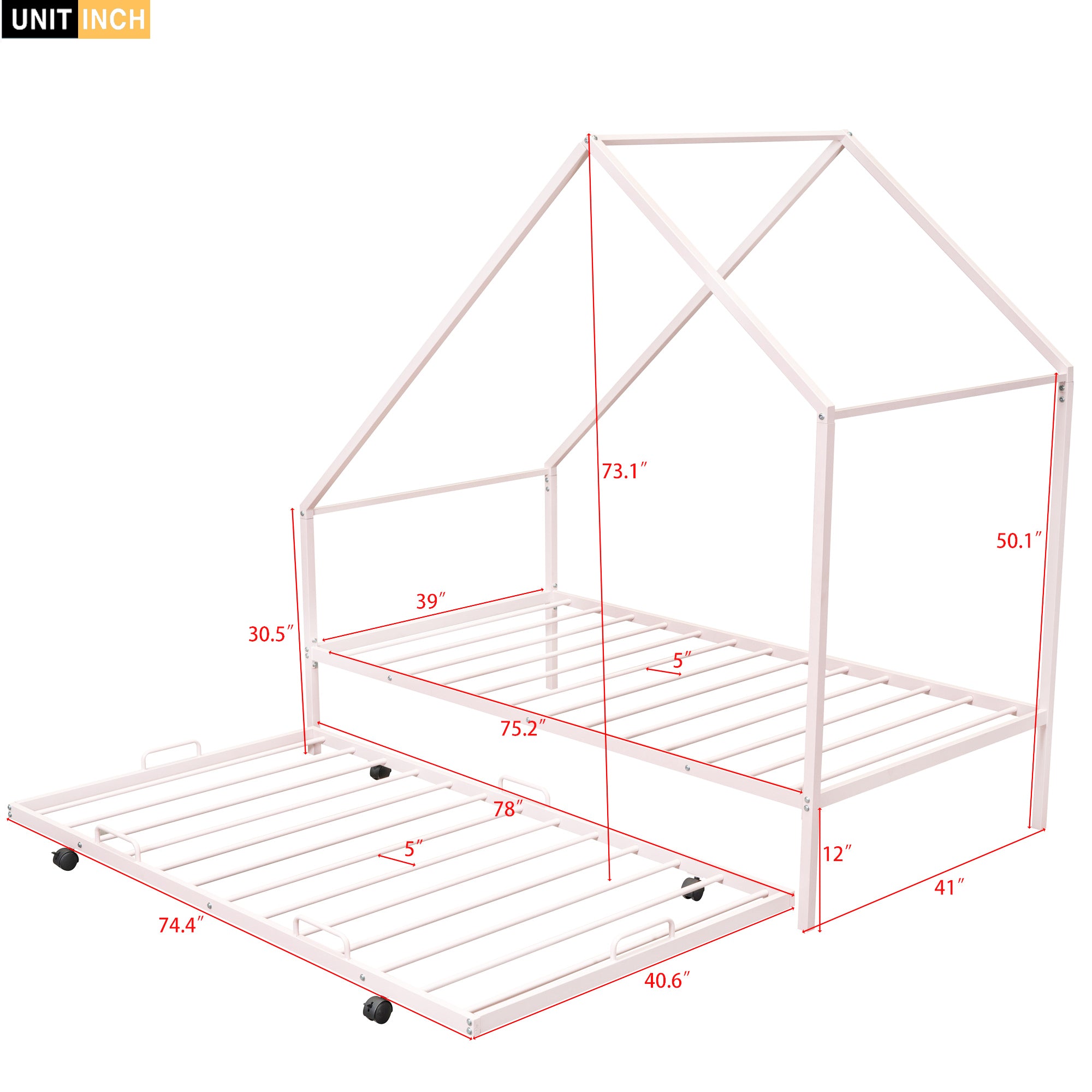 Metal House Bed With Trundle, Twin Size House Bed Pink - Atlantic Fine Furniture Melbourne FL
