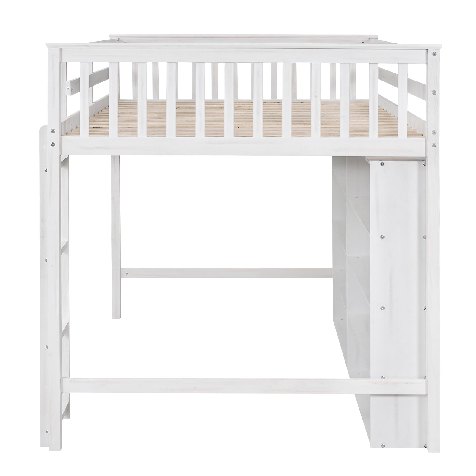 Full Size Loft Bed with 8 Open Storage Shelves and Built-in Ladder, White - Atlantic Fine Furniture Melbourne FL