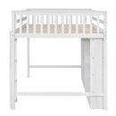 Full Size Loft Bed with 8 Open Storage Shelves and Built-in Ladder, White