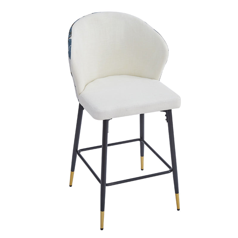 Counter Height Bar Stools (Set of 2), Jacquard Upholstered, Metal Footrest