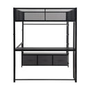 Full Size Gaming Loft Bed With LED Desk, Open Wardrobe, 3 Linen Storage Drawers - Black