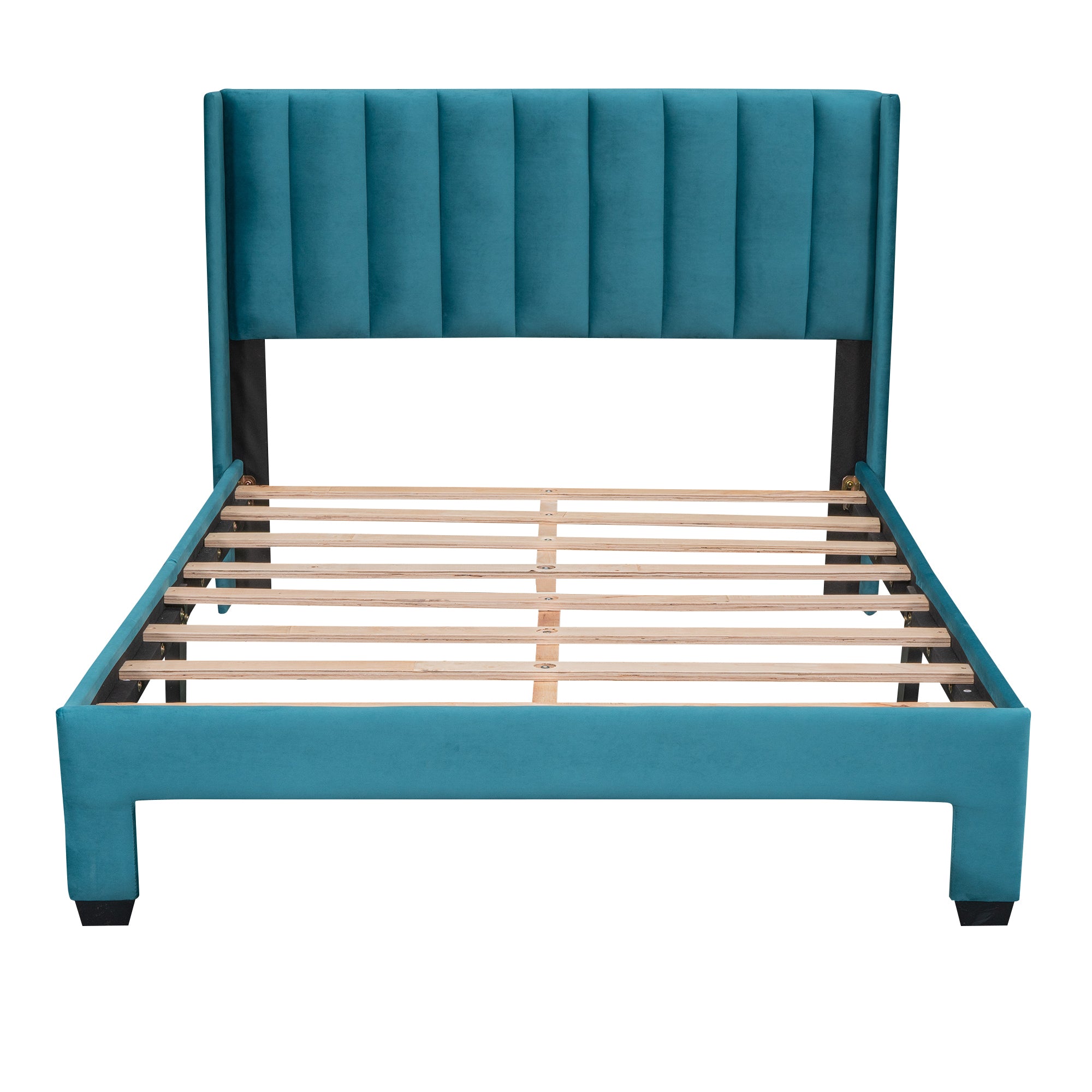 Full Size Storage Bed Velvet Upholstered Platform Bed with a Big Drawer - Blue - Atlantic Fine Furniture Melbourne FL