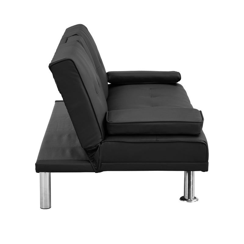 Modern Sofa Bed With Armrest 2 Holders, Wood Frame & Stainless Leg