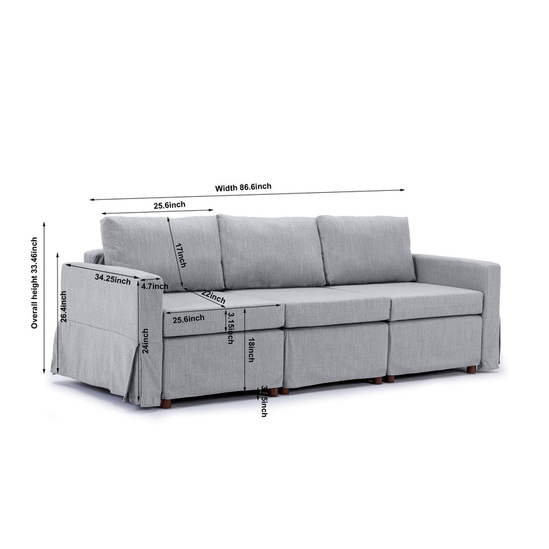 3 Seat Module Sectional Sofa Couch With 2 Ottoman For Living Room, Seat Cushion And Back Cushion Non-Removable And Non-Washable