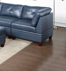 Genuine Leather Ink Blue Tufted 6pc Modular Sofa Set 2x Corner Wedge 3x Armless Chair 1x Ottoman Living Room Furniture Sofa Couch