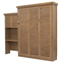 Queen Size Murphy Bed With Louvered Design And Multiple Storage Shelves - Wood