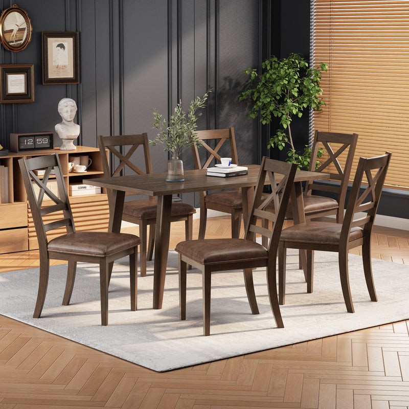 Farmhouse Style Indoor Wood Dining Set With 6 Chairs And Dining Table - Brown